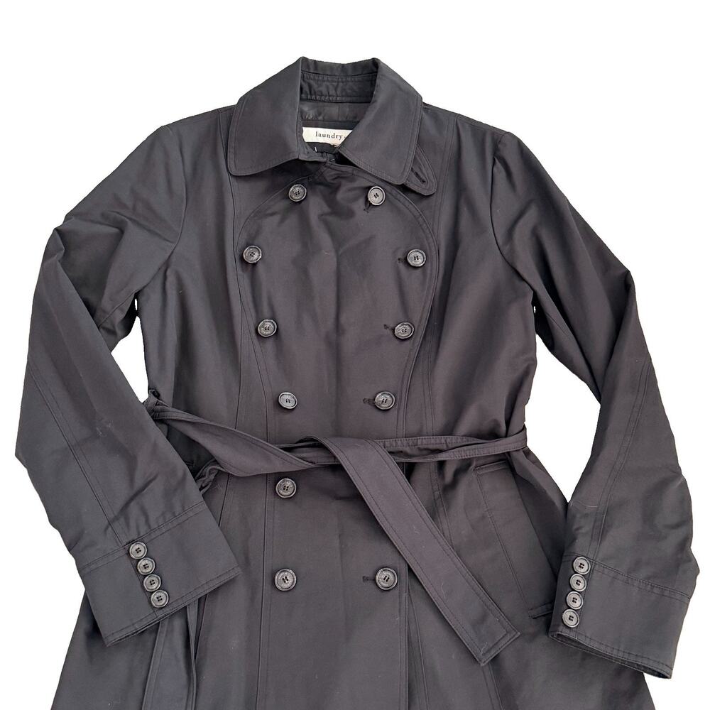 Laundry by Design Shelli Segal Black Belted Trench Coat Womens Lined S Capsule - Picture 2 of 5